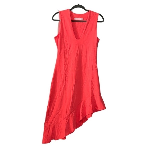 Sleeveless Asymmetrical dress in firey coral - Picture 1 of 8